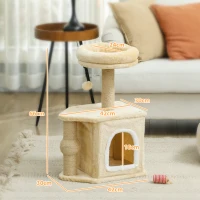PawHut Arbre à Chat Hauteur 66 cm Tour à Chat avec Lit Grotte Plateforme Balle Suspendue et Poteau en Jute Beige(m-3)