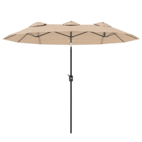 Outsunny Parasol Doble Inclinable a 45° con Manivela y Salidas de Aire, en Acero y Poliéster, 295x152x222 cm, Café