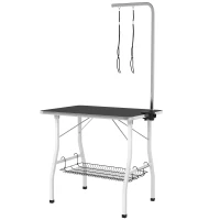 PawHut Table de toilettage pour chiens, table de coupe avec bras réglable, étagère de rangement, surface en caoutchouc, 90 x 60 x 76 cm, Noir(m-7)
