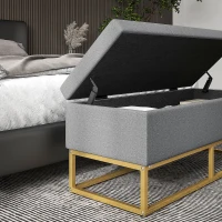 HOMCOM Panca Contenitore 2 in 1 con Seduta Trapuntata e Piedi in Acciaio, 110 x 44 x 48 cm, Grigio e Dorato(m-4)