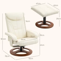 HOMCOM Sillón relax con reposapiés respaldo inclinable hasta 135° revestimiento sintético blanco(m-3)