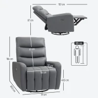 HOMCOM Sillón relax con Función de Reclinación Control Remoto Puerto USB Gris(m-3)