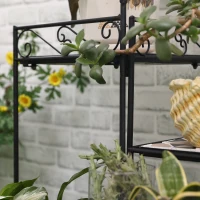 Outsunny Support à fleurs Escalier de plantes pliant décoratif pour intérieur et extérieur jardin balcon Métal Carreaux de céramique Noir+Beige 64 x 64 x 72 cm(m-5)