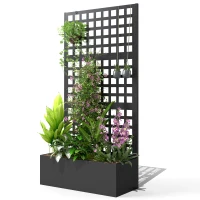 Outsunny Jardinera con enrejado, pantalla de privacidad, lecho elevado de jardín de acero galvanizado, para plantas trepadoras, 89x40x178cm, negro(m-7)