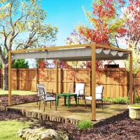 Outsunny Outdoor Pergola 4 x 3 m mit ausfahrbarem Dach und Aluminiumrahmen in Holzoptik(m-5)