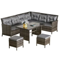 Outsunny Conjunto de salón de jardín 8 personas de gran comodidad 3 sofás de esquina Mesa de comedor 12 cojines de asiento y respaldo(m-7)