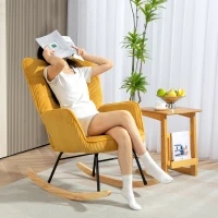 HOMCOM Silla Mecedora Vintage Balancines Curvados Grueso Acolchado Madera de Haya & Acero Amarillo(m-2)