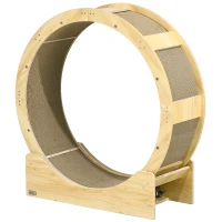 PawHut Rueda de ejercicio para gatos de interior cinta de correr con freno cojines para rascar diámetro 91 cm natural(m-7)