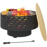 Outsunny Braséro 3-en-1 Ø60 x 39cm en acier inoxydable avec grille de cuisson Protection contre les étincelles Tisonnier Gris charbon(m-6)