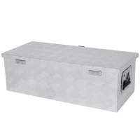 HOMCOM Cofanetto Porta Attrezzi in Alluminio, Cassetta degli Attrezzi con Maniglie Retrattili e Chiusura con Chiave, 76L x 33L x 25H cm, Grigio(m-3)