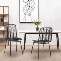 HOMCOM Set di 2 sedie da sala da pranzo in stile bohémien, in resina intrecciata e struttura in metallo, 44 x 58 x 85 cm, Nero(m-2)