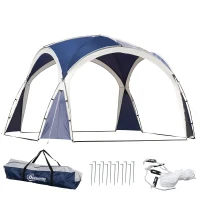 Outsunny Toldo Camping Plegable 3,5x3,5 m con Gancho Bolsa de Transporte Impermeable y Protección UV para Terraza Playa Azul(m-10)