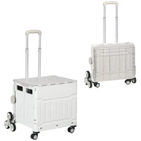 HOMCOM Carrito de compras plegable caddie de compras con mango telescópico ajustable y tapa carga máx 80 kg Blanco(m-1)