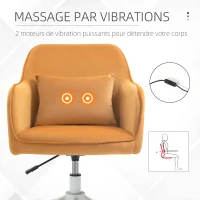 Vinsetto Silla de oficina terciopelo silla de oficina con masaje cojín lumbar integrado altura ajustable giratoria 360° Amarillo(m-4)
