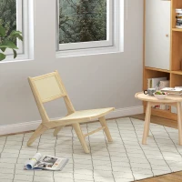 HOMCOM Sillón lounge relax silla respaldo asiento rejilla - asiento profundo - estructura madera caucho - natural(m-2)