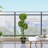 HOMCOM Albero Artificiale con 3 Piante di Bosso, con Vaso in Cemento, Interno ed Esterno, Altezza 115 cm(m-2)