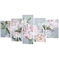 HOMCOM Impresión en Lienzo con Peonías 5 Piezas para Casa y Oficina Lienzo en Madera de Pino y Pintura al Agua 200x100 cm Multicolor(m-6)