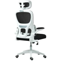 HOMCOM Chaise de Bureau Pivotante avec Appuie-Tête et Hauteur Réglables, Accoudoirs Rabattables et Inclinaison, Noir(m-5)