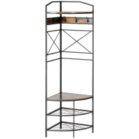 HOMCOM Eckiger Bodenkleiderständer mit Bank und Schuhregal im industriellen Stil, 50x50x183cm, Braun(m-5)
