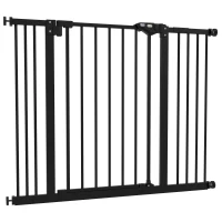 PawHut Puerta para Perros con 2 Extensiones Ancho Ajustable hasta 100 cm y Cierre Automático, Negro(m-6)