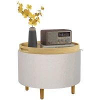 HOMCOM Pouf Imbottito con Spazio Nascosto e Coperchio Ribaltabile, 56 cm x 56 cm x 42 cm, Bianco(m-5)