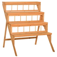 Outsunny Estantería de Flores Tipo Escalera en Madera Soporte de Plantas Estantes de Pots Porta Macetas en Madera de 4 niveles(m-1)