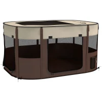 PawHut Parque plegable para mascotas parque para cachorros en tela Oxford con ventanas y puertas bolsa de almacenamiento marrón(m-6)