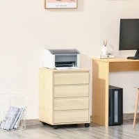 HOMCOM Mobiletto per Ufficio con 4 Cassetti Scorrevoli e Rotelle, in Legno Effetto Legno Chiaro(m-2)