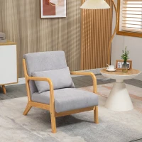 HOMCOM Poltrona Lounge con 3 Cuscini Inclusi, Seduta Profonda, Braccioli, Struttura in Legno di Gomma, Velluto, Grigio(m-2)