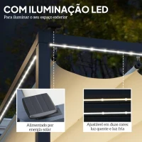 Outsunny Pérgola de Alumínio 4x3 m Pérgola de Jardim com Luzes LED Solares Teto Retrátil Impermeável Anti-UV  Creme e Cinzento(m-4)
