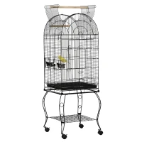 PawHut Vogelkäfig und Kanarienvogel, Voliere mit schwarzen Metallrädern 51x51x153 cm(m-5)
