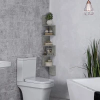 HOMCOM Eckregal Wandregal Zick-Zack-Design 20L x 20B x 126H cm 5 Ebenen Holz Grau(m-4)