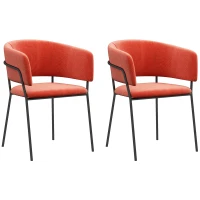 HOMCOM Conjunto de 2 sillas de comedor patas de acero asiento acolchado en tela de aspecto terciopelo naranja(m-6)