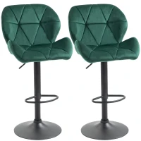 HOMCOM Set 2 Barhocker, Höhenverstellbar mit Metallbasis und Samt-Sitzfläche, Moderne Hocker mit Rückenlehne und Fußstütze, 46x48x83-104cm, Grün(m-5)