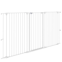 PawHut Barrera para Perro de Acero de 3 Paneles Plegable con Doble Bloqueo y Puerta Integrada para Puerta y Escalera Blanco