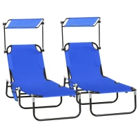 Outsunny Set of Two Folding Sun Loungers, with Adjustable Backs and Sun Canopies - Blue(m-11)
