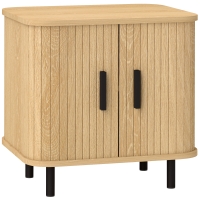 HOMCOM Comodino, Tavolino, Stile Scandinavo con 2 Porte Scorrevoli e Piedi in Acciaio, 48 x 40 x 48 cm, Effetto Legno