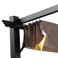 Outsunny Cenador Pérgola de Jardín 3x4 m con Toldo en Poliéster y Estructura de Aluminio, Gris y Marrón(m-3)