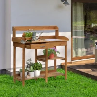 Outsunny Tavolo Lavoro da Giardino, Tavolo da Giardinaggio, 117cm x 45cm x 121cm, Legno naturale(m-2)