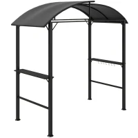 Outsunny Pavillon de barbecue, 2 tablettes latérales, Crochets, Cadre en acier, 1,1 x 2,3m, Gris foncé(m-6)