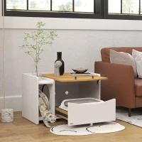 PawHut Meuble-litière pour chat, tiroir extractible, design de meuble, tapis de retenue, 78x50x51 cm, Chêne/Blanc(m-2)