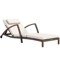 Outsunny Tumbona de sol chaise longue de ratán sintético con respaldo ajustable ruedas cojín y reposabrazos Marrón y Beige(m-1)