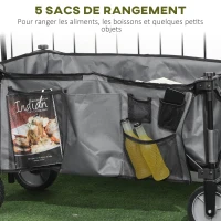 Outsunny Carrito de jardín plegable lona desmontable mango telescópico inclinación ajustable 5 bolsas 108x55x93 cm Gris Oscuro(m-4)