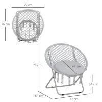 Outsunny Sillón redondo de jardín tipo luna plegable de macramé de algodón y poliéster Gris(m-3)