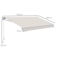 Outsunny Auvent Mural Ouverture Manuelle en Aluminium et Polyester UV50+ pour Extérieur avec Manivelle 200x295 cm Blanc Crème(m-3)