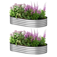 Outsunny Set aus 2 erhöhten, verzinkten Stahl-Pflanzkästen, Gartenbett-Kit, Gummiumrandung, 152 x 91 x 30 cm, Silber