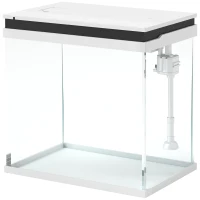 PawHut Glasaquarium für Goldfische 26L mit LED-Lichtern, Filtersystem und Wasserpumpe, 38x26x38 cm, Weiß(m-1)