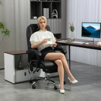 HOMCOM Silla de Oficina Masaje y Calefacción con Respaldo Reclinable y Reposapiés en Piel PU Negro(m-4)