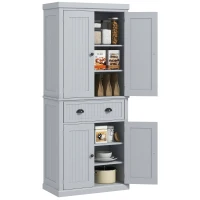 HOMCOM Credenza da Cucina Buffet con Ripiani Regolabili, 4 Porte e Grande Cassett,o 76,2 x 40,2 x 183 cm, Grigio(m-1)
