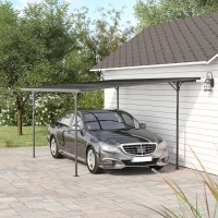 Outsunny Pergola rigida in alluminio e policarbonato, padiglione da giardino e carport 500 x 299 x 195/223 cm grigio(m-3)